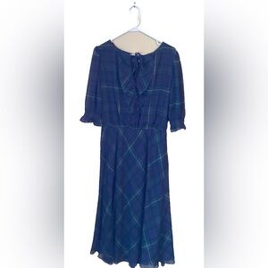 Ralph Lauren Navy Plaid Midi Dress
